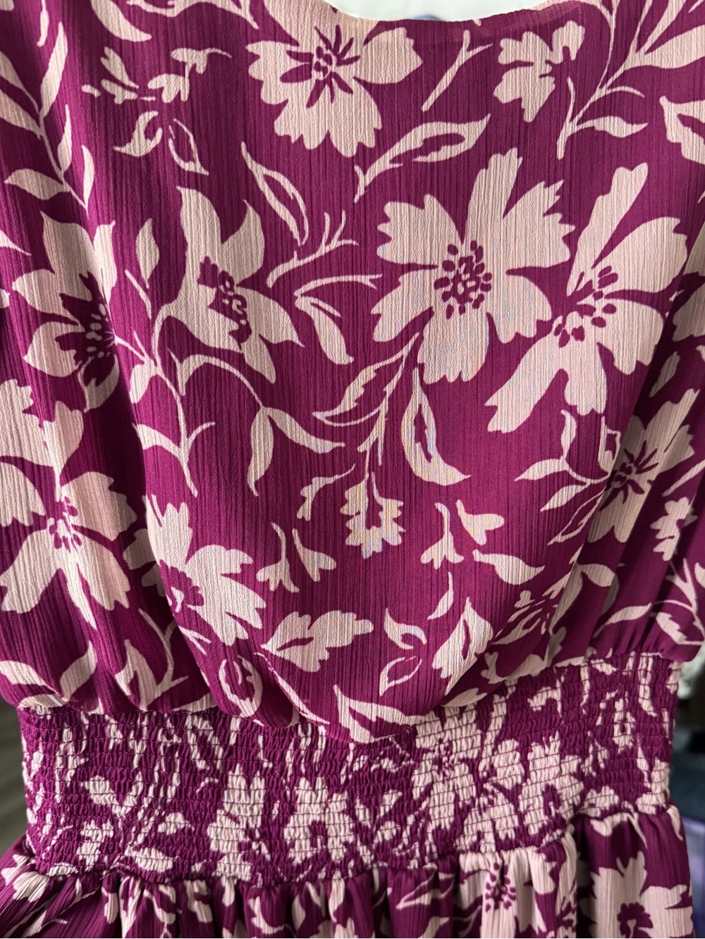 Patrons of Peace Berry Floral V‑Neck Shirred Maxi Dress - Picture 9 of 12